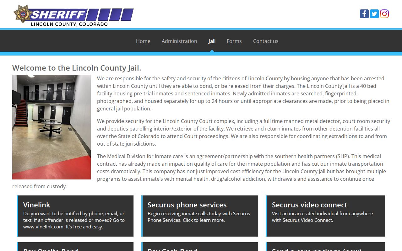 Official Lincoln County Jail information page and facility photograph