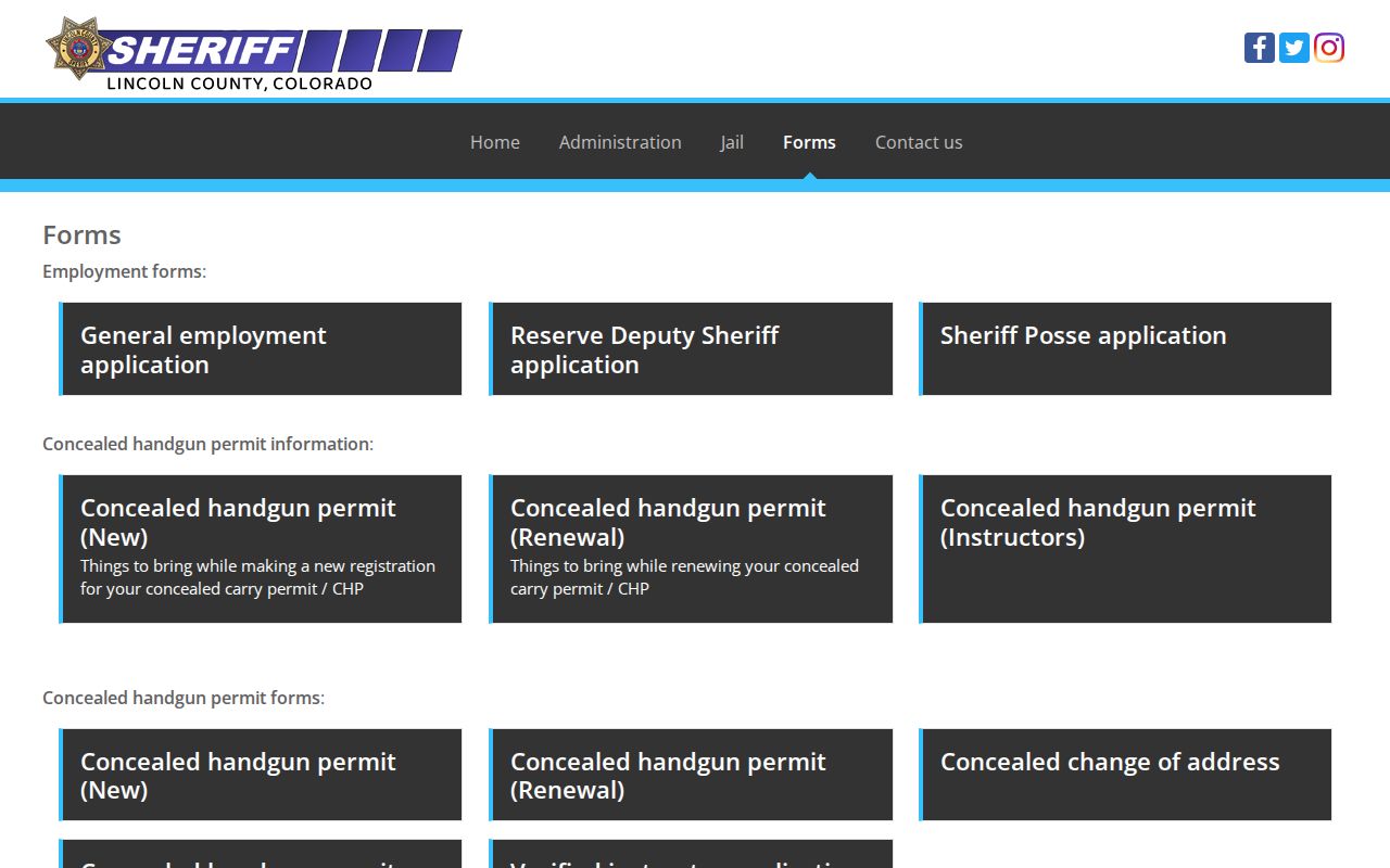 Lincoln County Sheriff official forms page with records request link