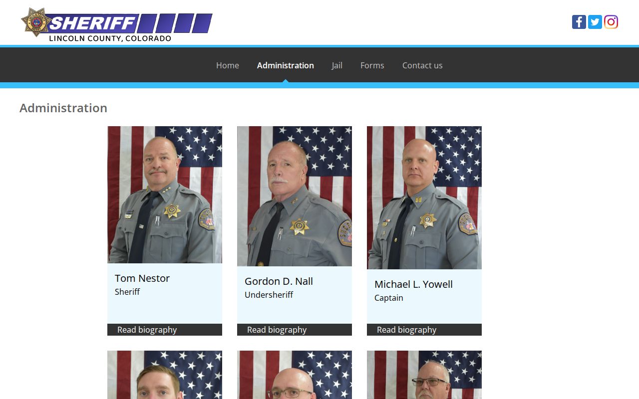 Lincoln County Sheriff administration and command staff page