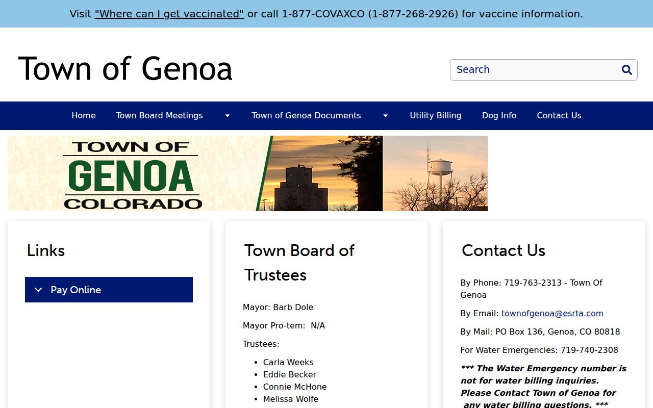 Official Town of Genoa Colorado website and town contact context
