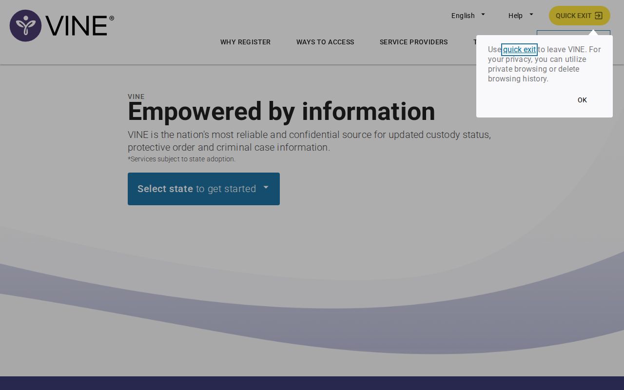 VINELink custody notification service used for Hugo jail status alerts