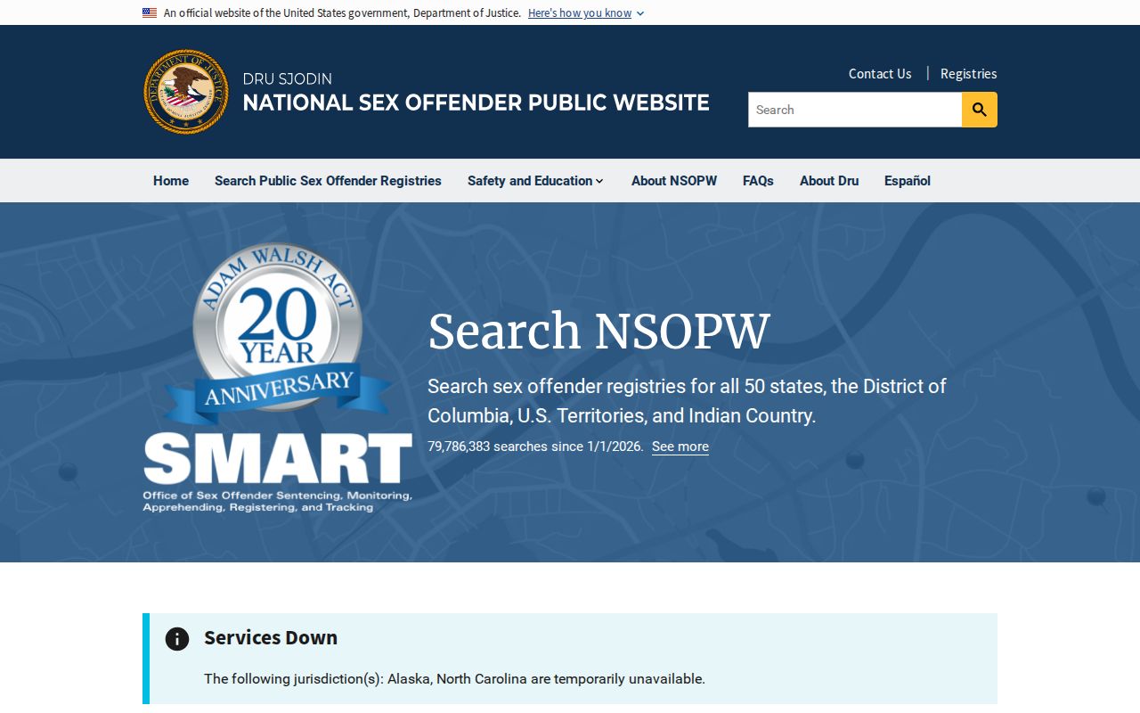 National Sex Offender Public Website search for cross-state registry records