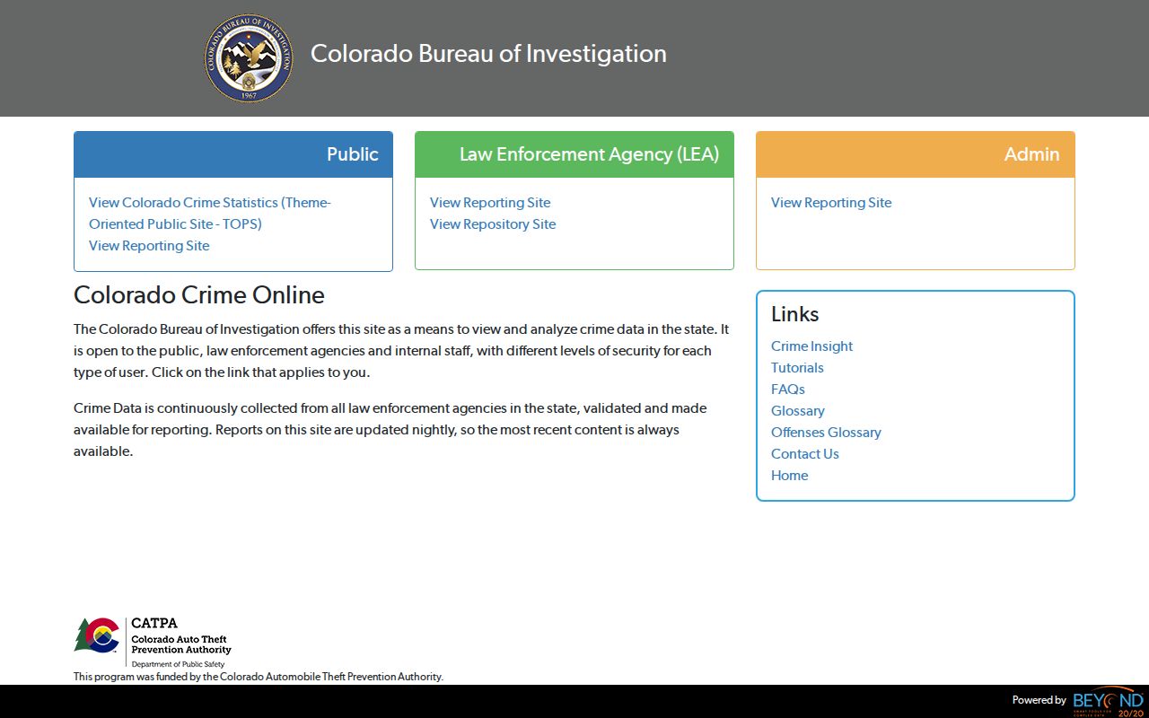 Lincoln County criminal history CBI crime statistics portal