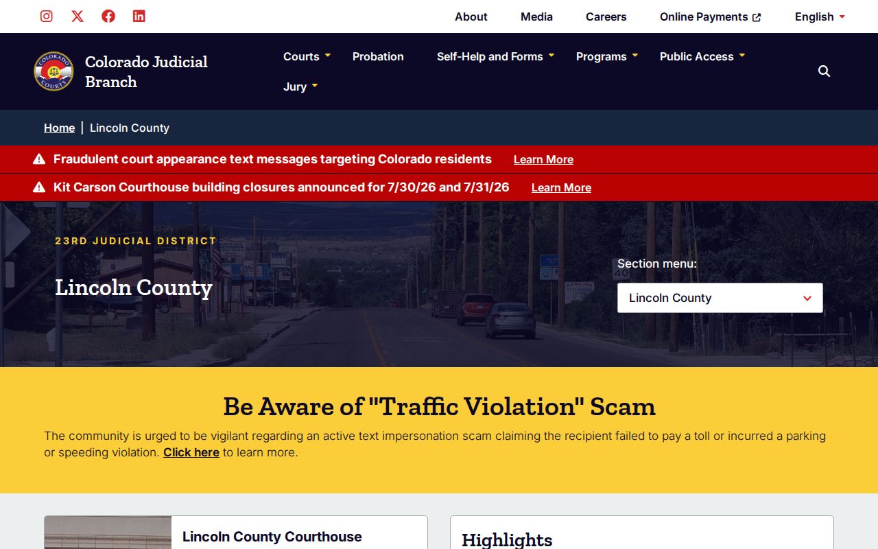 Lincoln County criminal court records courthouse page