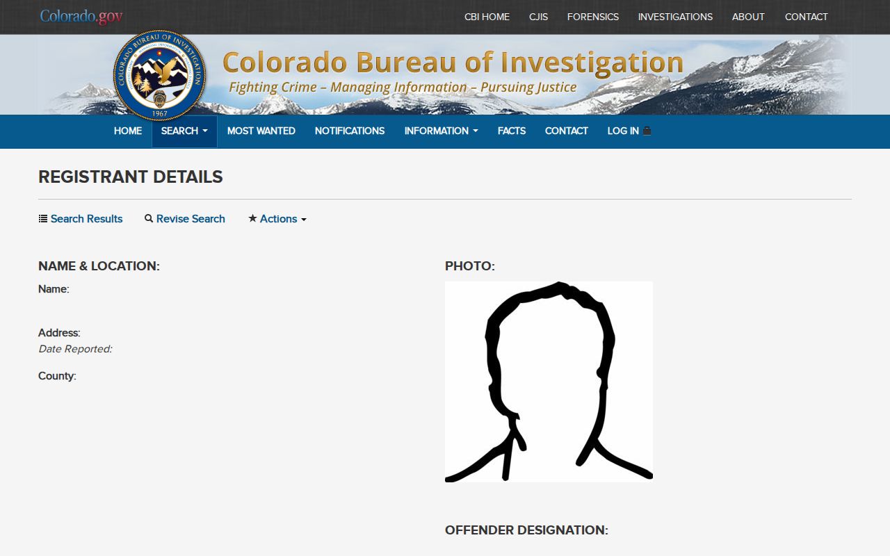 Cropped Colorado registry profile interface showing public field labels without identity details